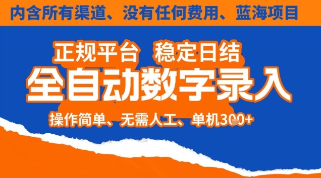 全自动数字录入,单机日入3张+,内含所有渠道全程免费零成本,操作简单可矩阵开干【揭秘】-小钱大课云网创