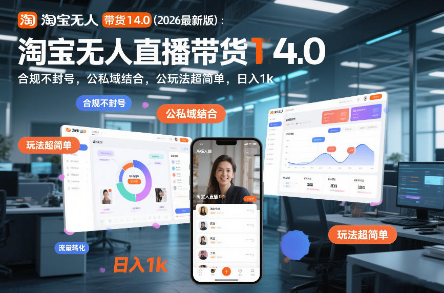 淘宝无人直播带货14.0(2026最新版)：合规不封号，公私域结合，玩法超简单，日入1k+【揭秘】-小钱大课云网创