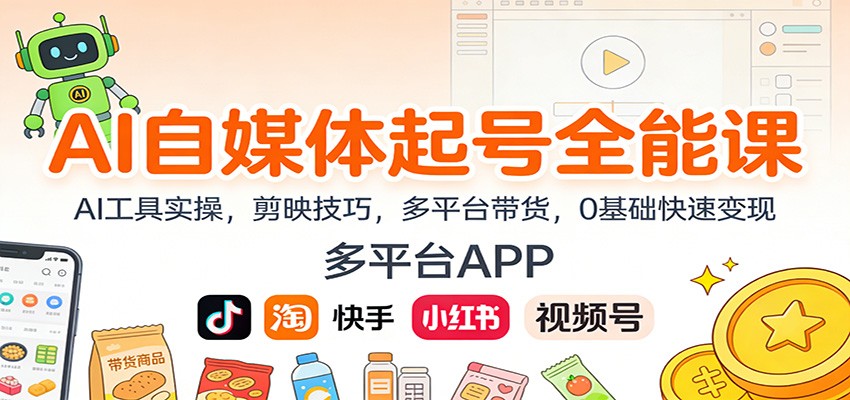 AI自媒体起号全能课:AI工具实操,剪映技巧,多平台带货,0基础快速变现-小钱大课云网创