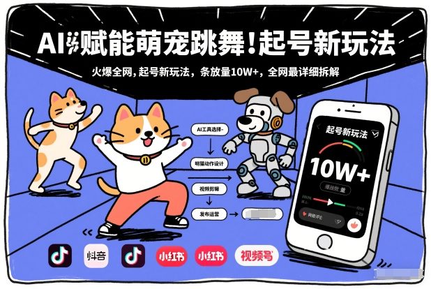 AI赋能萌宠跳舞，火爆全网，起号新玩法，条条播放量10W+，全网最详细拆解-小钱大课云网创