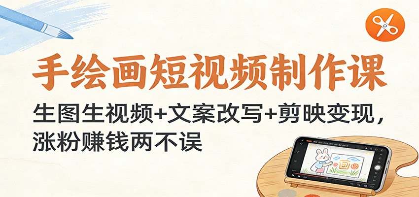 手绘画短视频制作课：生图生视频+文案改写+剪映变现，涨粉赚钱两不误-小钱大课云网创