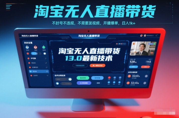 淘宝无人直播带货13.0最新技术，不封号不违规，不需要发视频，开播爆单，日入1k+【揭秘】-小钱大课云网创