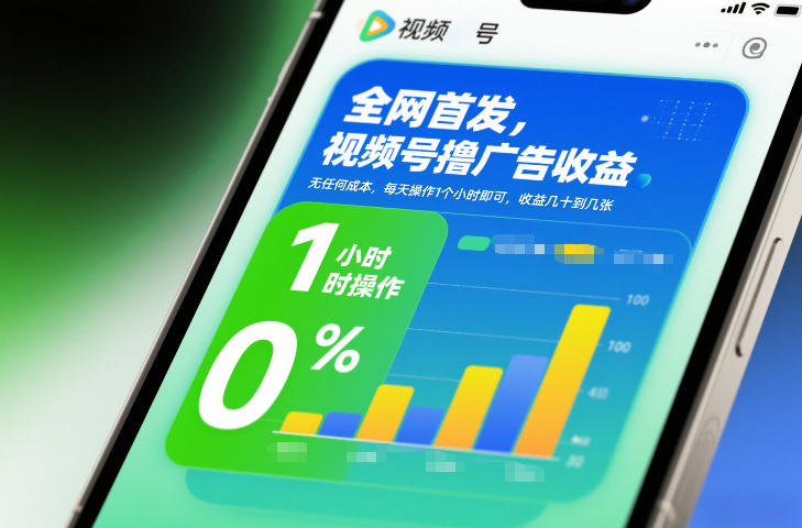 全网首发，视频号撸广告收益，无任何成本，每天操作1个小时即可，收益几十到几张-小钱大课云网创