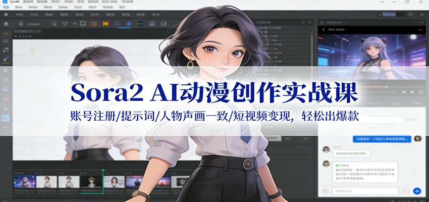 Sora2 AI动漫创作实战课：账号注册/提示词/人物声画一致/短视频变现，轻松出爆款-小钱大课云网创
