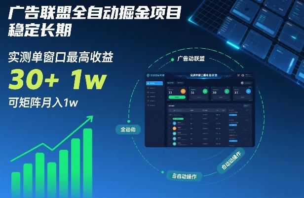 广告联盟全自动掘金项目，稳定长期，实测单窗口最高收益30+，可矩阵月入1w+【揭秘】-小钱大课云网创