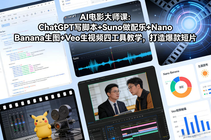 AI电影大师课：ChatGPT写脚本+Suno做配乐+Nano Banana生图+Veo生视频，打造爆款短片-小钱大课云网创