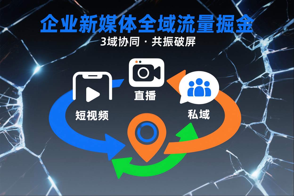 短视频全域商业模式，企业新媒体全域流量掘金，3域协同，共振破屏，短视频-直播-私域-地域-小钱大课云网创