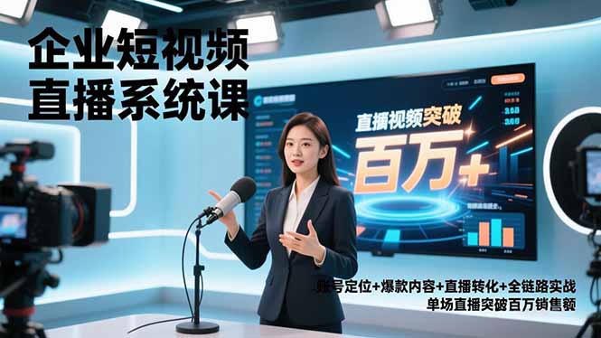 企业短视频直播系统课，账号定位+爆款内容+直播转化+全链路实战，单场直播突破百万销售额-小钱大课云网创