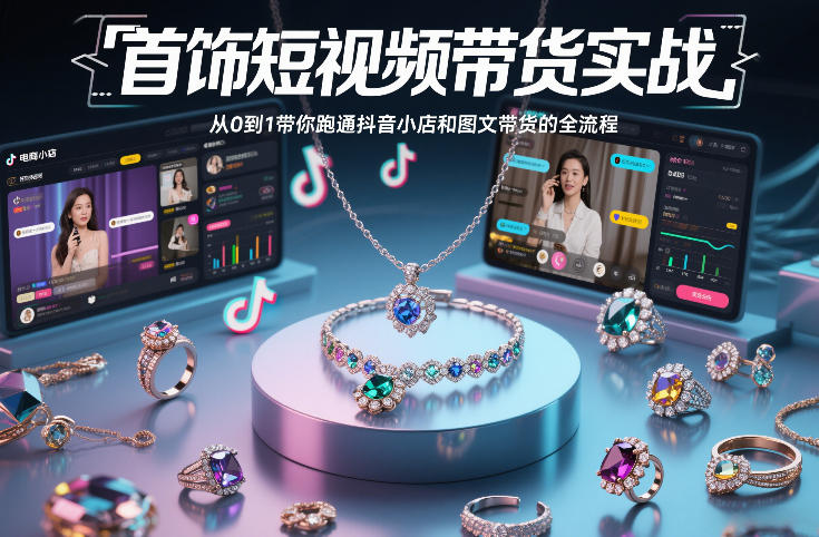 首饰短视频带货实战，从0到1带你跑通抖音小店和图文带货的全流程-小钱大课云网创