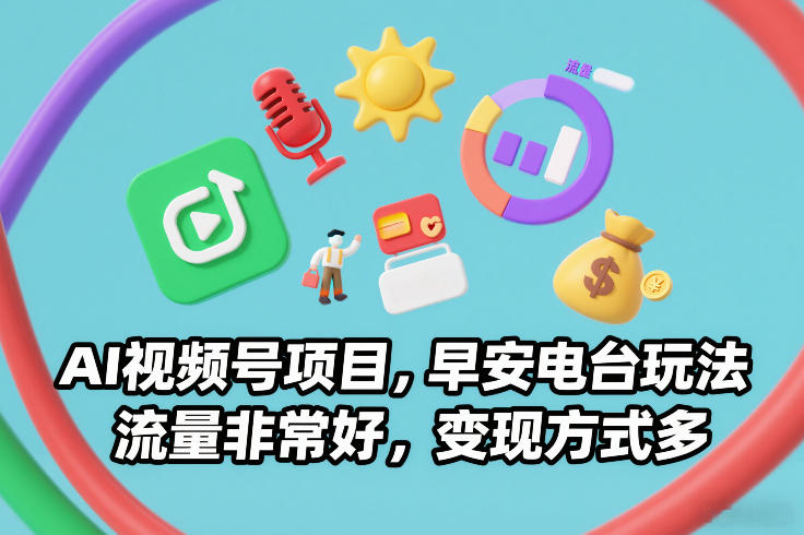 AI视频号项目，早安电台玩法，流量非常好，变现方式多-小钱大课云网创