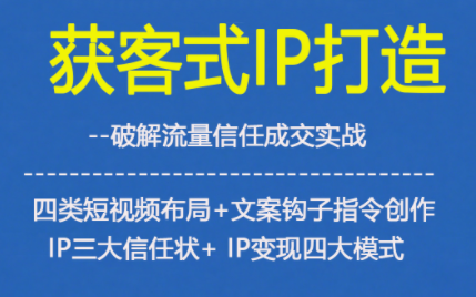 获客型IP打造，破解流量信任成，四类短视频布局+文案钩子指令创作IP三大信任状+IP变现四大模式-小钱大课云网创