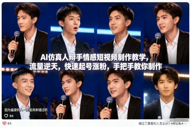 AI仿真人辩手情感短视频制作教学,流量逆天,快速起号涨粉,手把手教你制作-小钱大课云网创