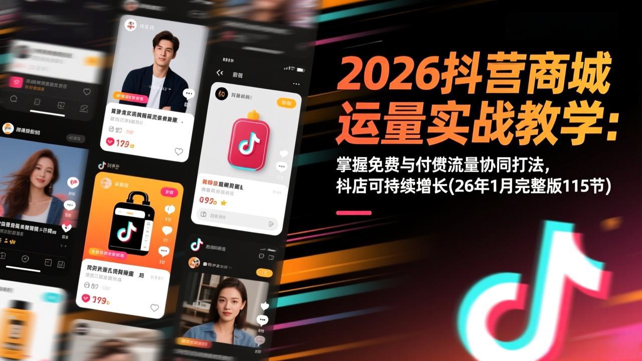 2026抖音商城运营实战教学：掌握免费与付费流量协同打法，抖店可持续增长(26年1月完整版115节-小钱大课云网创