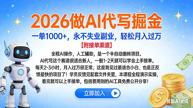 2026做AI代写掘金，一单1000+，永不失业副业，轻松月入过万-小钱大课云网创