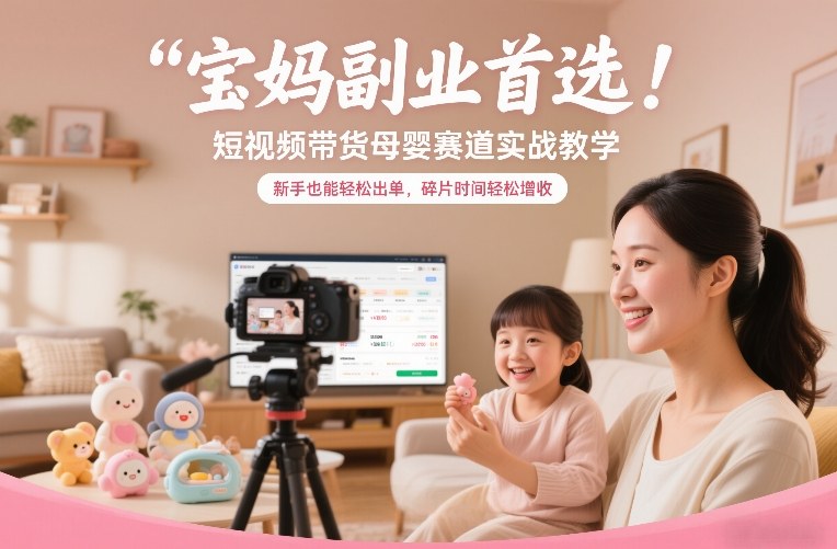 宝妈副业首选!短视频带货母婴赛道实战教学,新手也能轻松出单,碎片时间轻松增收-小钱大课云网创