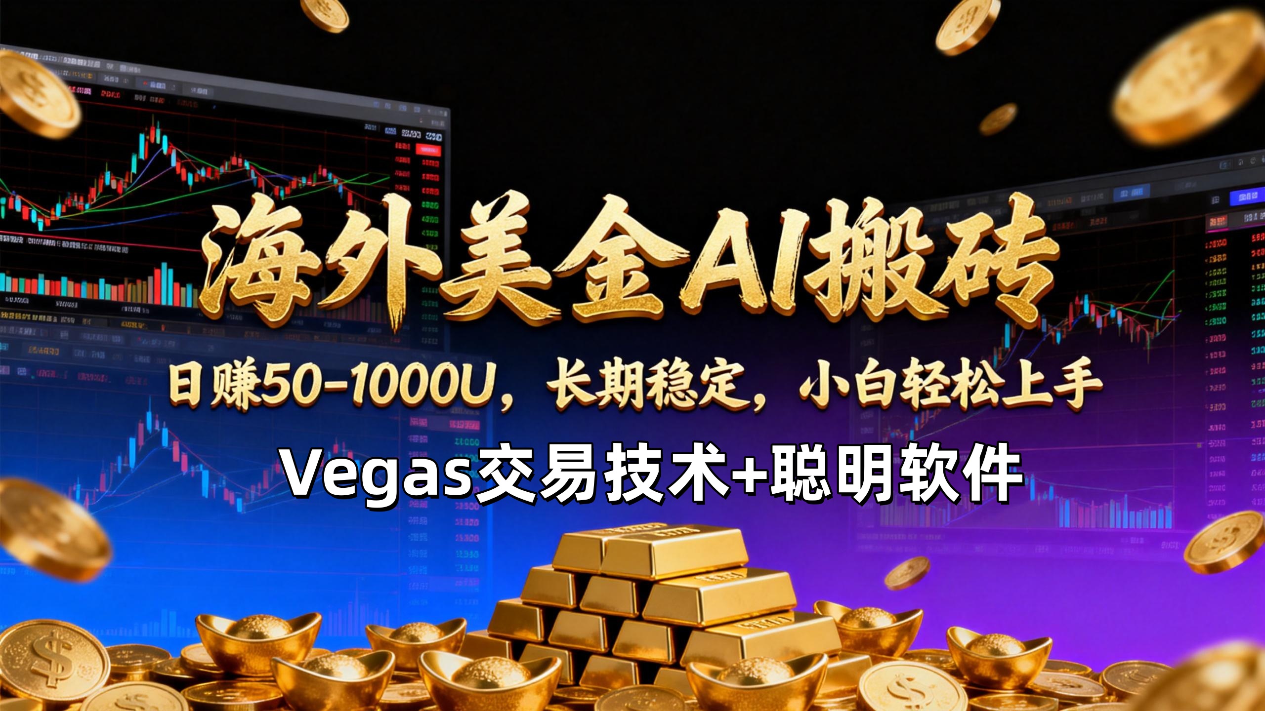 【海外美金AI搬砖】Vegas交易技术+聪明软件，日赚50-1000U，长期稳定，小白轻松上手。-小钱大课云网创