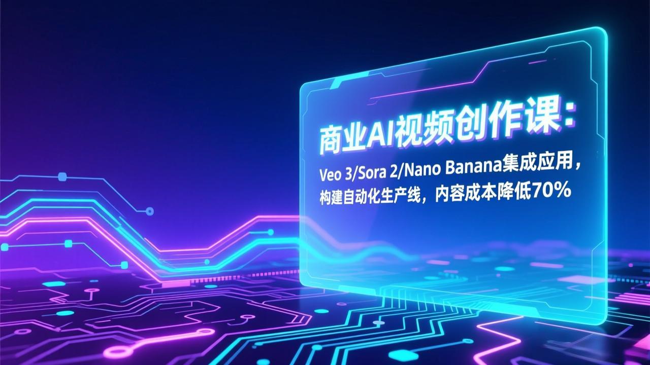 商业AI视频创作课：Veo 3/Sora 2/Nano Banana集成应用，构建自动化生产线，内容成本降低70%-小钱大课云网创