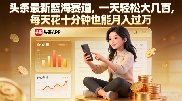 头条最新蓝海赛道，一天轻松大几张，每天花十分钟也能月入过1W【揭秘】-小钱大课云网创
