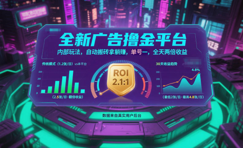 全新广告撸金平台，内部玩法，自动搬砖拿躺賺，单号一天保底2张+，全天两倍收益【揭秘】-小钱大课云网创