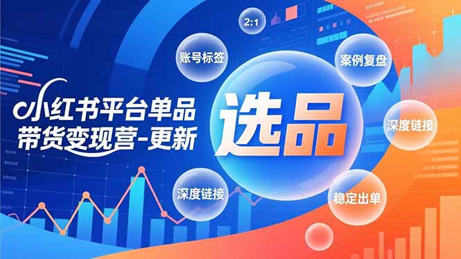 小红书平台单品带货变现营-更新，极致选品、账号标签、案例复盘，深度链接，快速启动稳定出单-小钱大课云网创