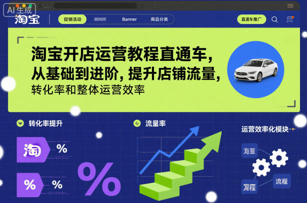 淘宝开店运营教程直通车,从基础到进阶,提升店铺流量,转化率和整体运营效率(更新26年1月)-小钱大课云网创