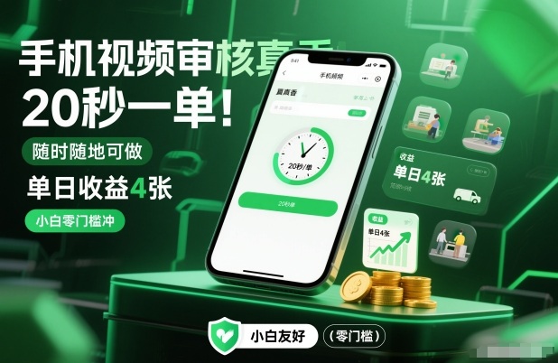 手机视频审核真香！20秒一单，随时随地可做，单日收益4张，小白零门槛冲【揭秘】-小钱大课云网创