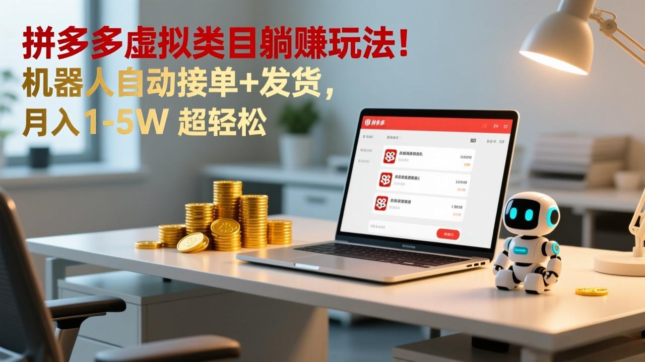 多多虚拟类目躺赚玩法！机器人自动接单+发货，月入 1-5W 超轻松-小钱大课云网创