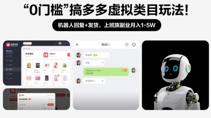 0门槛搞多多虚拟类目玩法！机器人回复+发货，上班族副业月入1-5W【揭秘】-小钱大课云网创