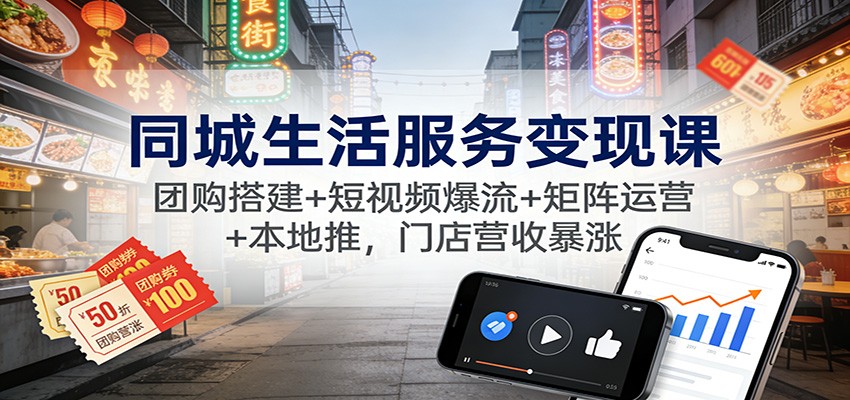 同城生活服务变现课:团购搭建+短视频爆流+矩阵运营+本地推,门店营收暴涨-小钱大课云网创