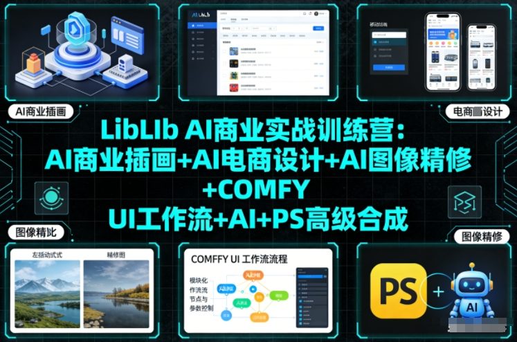 LibLIb AI商业实战训练营：AI商业插画+AI电商设计+AI图像精修+COMFY UI工作流+AI+PS高级合成-小钱大课云网创