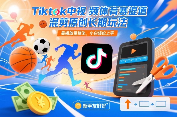 Tiktok中视频体育赛道混剪原创长期玩法，靠播放量賺米，小白轻松上手-小钱大课云网创