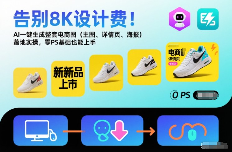 告别8K设计费！AI一键生成整套电商图(主图、详情页、海报)落地实操，零PS基础也能上手-小钱大课云网创