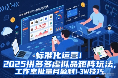 标准化运营！2025拼多多虚拟品矩阵玩法，工作室批量月盈利1-3W技巧【揭秘】-小钱大课云网创
