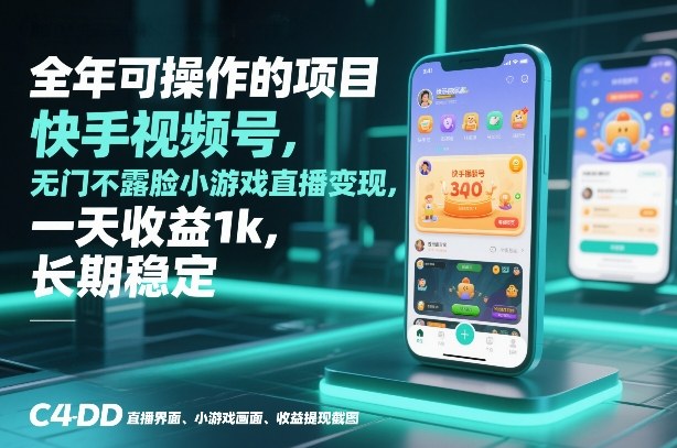 全年可操作的项目，快手视频号无门槛不露脸小游戏直播变现，一天收益1k，长期稳定【揭秘】-小钱大课云网创