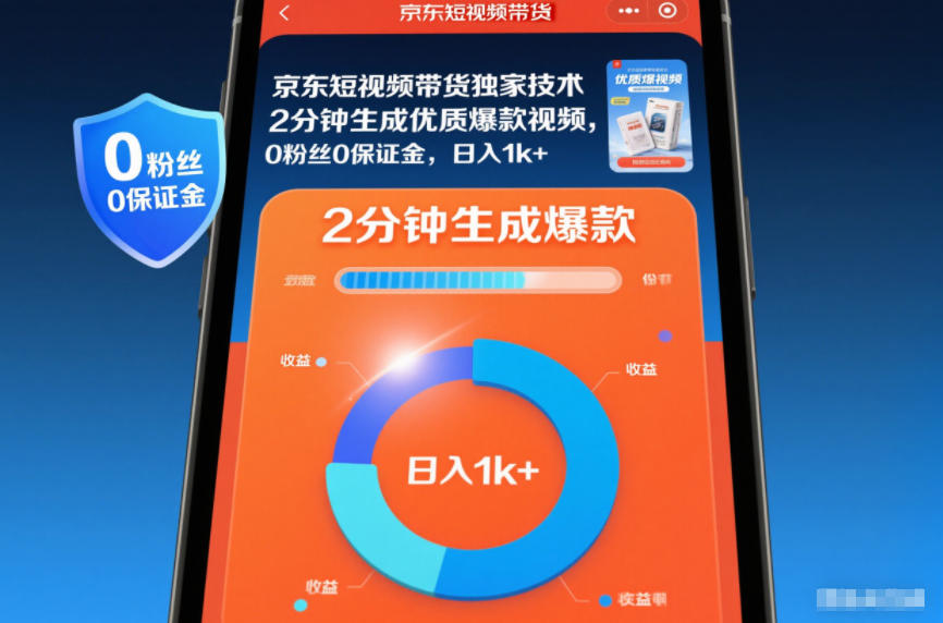 京东短视频带货独家技术，2分钟生成一条优质爆款视频，0粉丝0保证金，日入1k+【揭秘】-小钱大课云网创