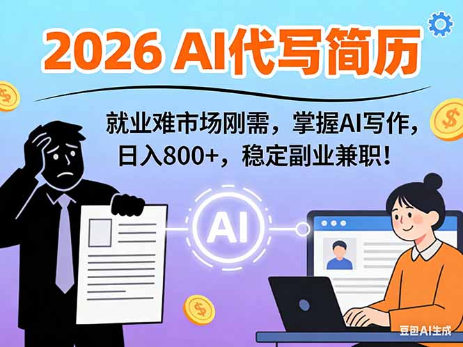 AI代写简历，超暴利，用万能模板月入1-3万实战教程，2026年市场刚需！-小钱大课云网创