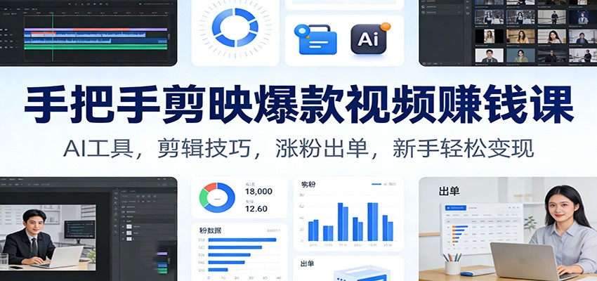 手把手剪映爆款视频赚钱课：AI工具，剪辑技巧，涨粉出单，新手轻松变现-小钱大课云网创