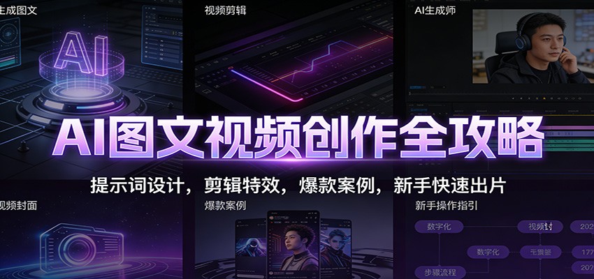 AI图文视频创作全攻略：提示词设计，剪辑特效，爆款案例，新手快速出片-小钱大课云网创