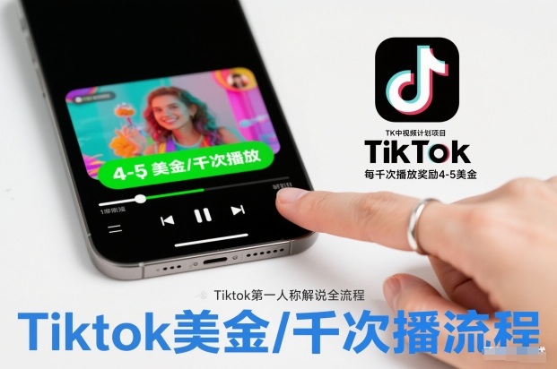 TK中视频计划项目，Tiktok第一人称解说流程，每干次播放奖励4-5美金-小钱大课云网创