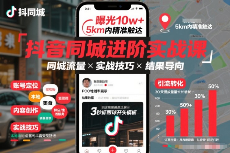 抖音同城进阶实战课,助你同城流量拿到结果-小钱大课云网创