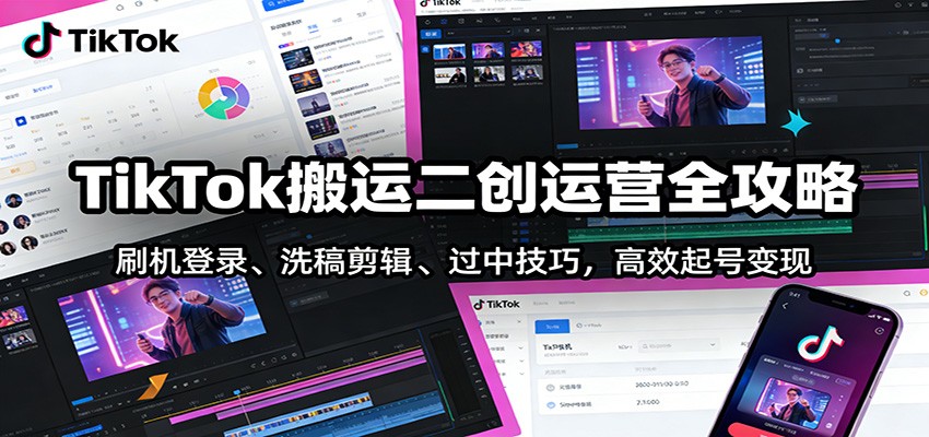 TikTok搬运二创运营全攻略：刷机登录、洗稿剪辑 、过中技巧，高效起号变现-小钱大课云网创