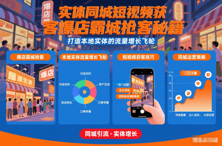 实体同城短视频获客爆店霸城抢客秘籍，打造本地实体的流量增长飞轮-小钱大课云网创