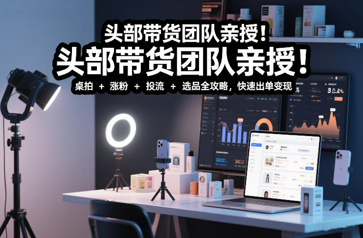 头部带货团队亲授！专业短视频实拍带货课：桌拍+涨粉+投流+选品全攻略，快速出单变现，月入2w+-小钱大课云网创