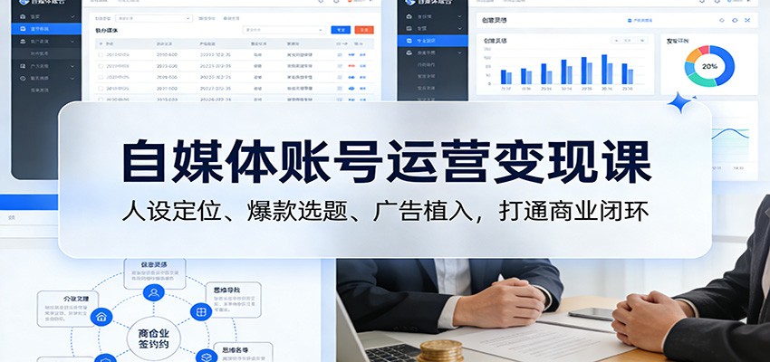 自媒体账号运营变现课:人设定位、爆款选题、广告植入,打通商业闭环-小钱大课云网创