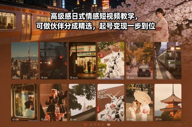 高级感日式情感短视频教学，可做伙伴分成精选，起号变现一步到位-小钱大课云网创