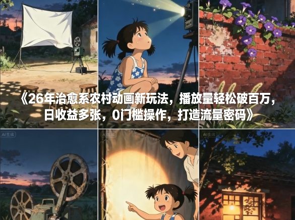 26年治愈系农村动画新玩法，播放量轻松破百万，日收益多张，0门槛操作，打造流量密码-小钱大课云网创
